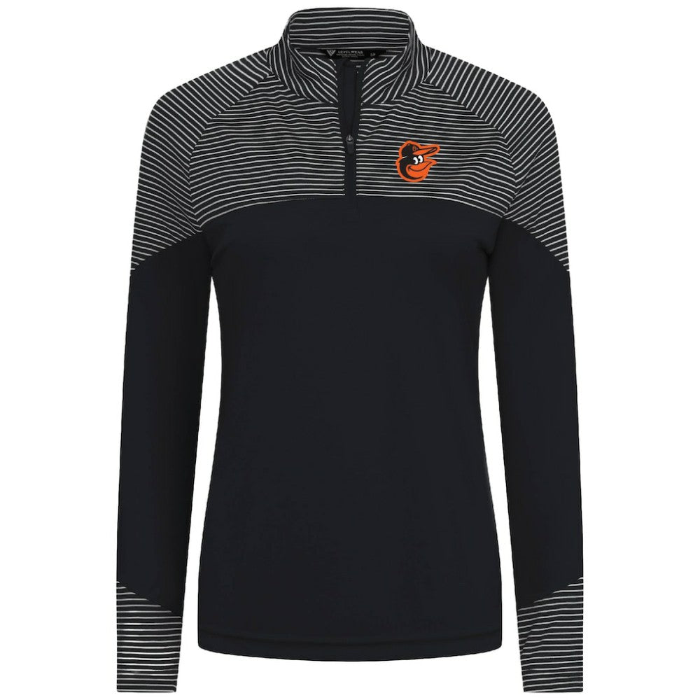 Black Baltimore Orioles Levelwear Women's Classic Stripes Insignia 2.0 Raglan Quarter-Zip Top