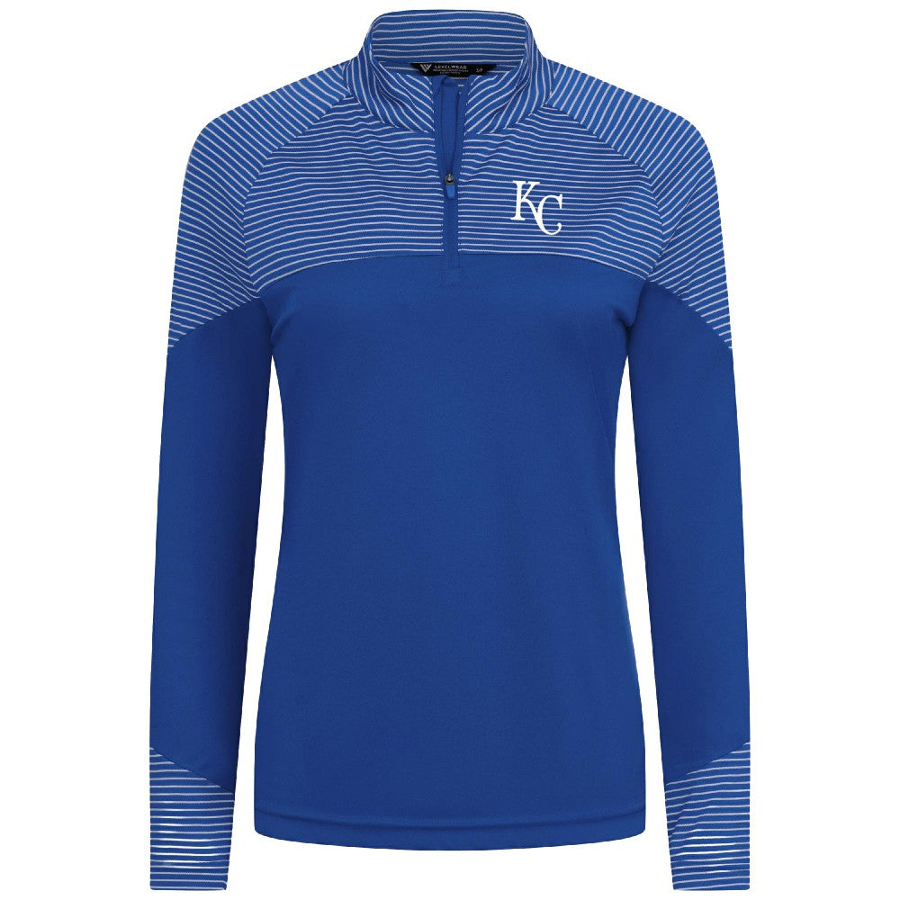 Royal Kansas City Royals Levelwear Women's Classic Stripes Insignia 2.0 Raglan Quarter-Zip Top