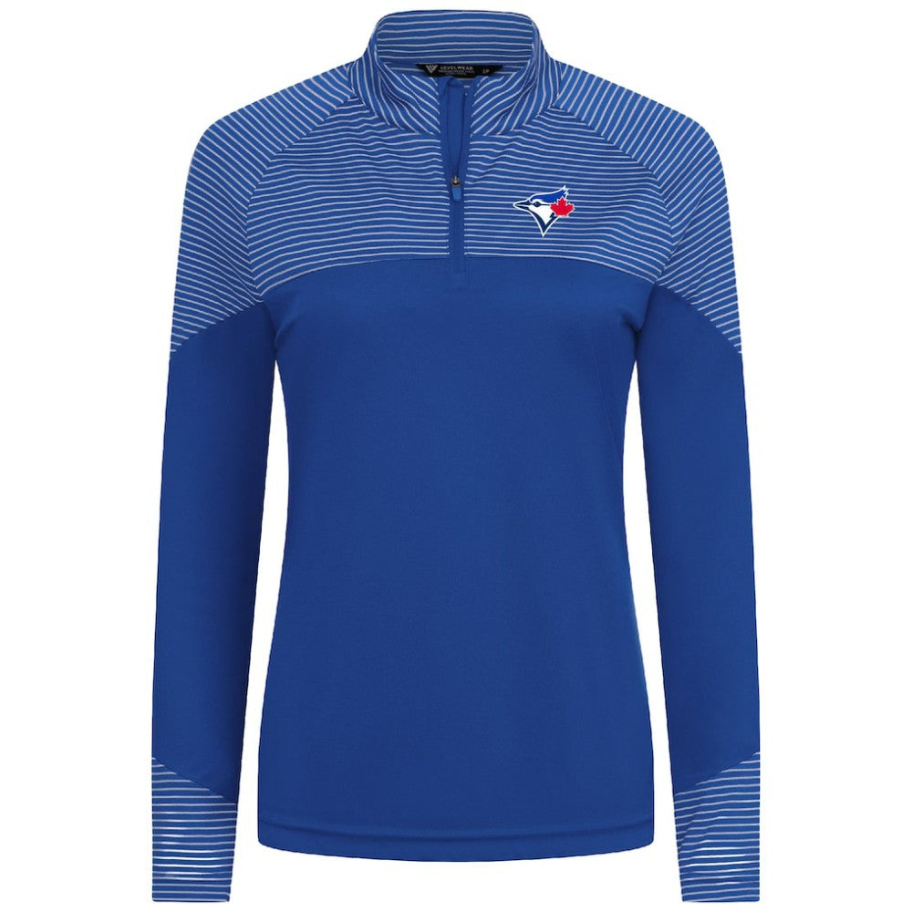 Royal Toronto Blue Jays Levelwear Women's Classic Stripes Insignia 2.0 Raglan Quarter-Zip Top