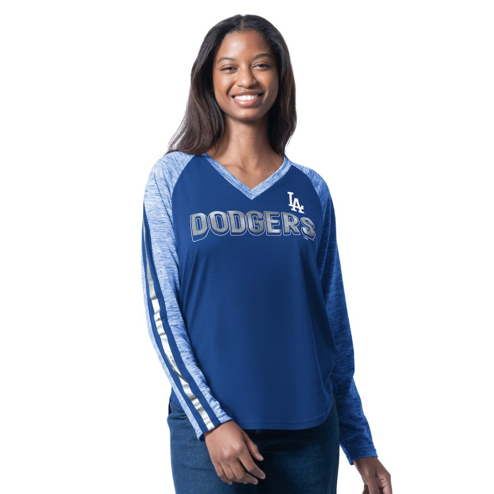 Royal Los Angeles Dodgers G-III 4Her by Carl Banks Women's Top Dog Raglan Long Sleeve V-Neck T-Shirt