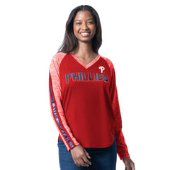 Red Philadelphia Phillies G-III 4Her by Carl Banks Women's Top Dog Raglan Long Sleeve V-Neck T-Shirt