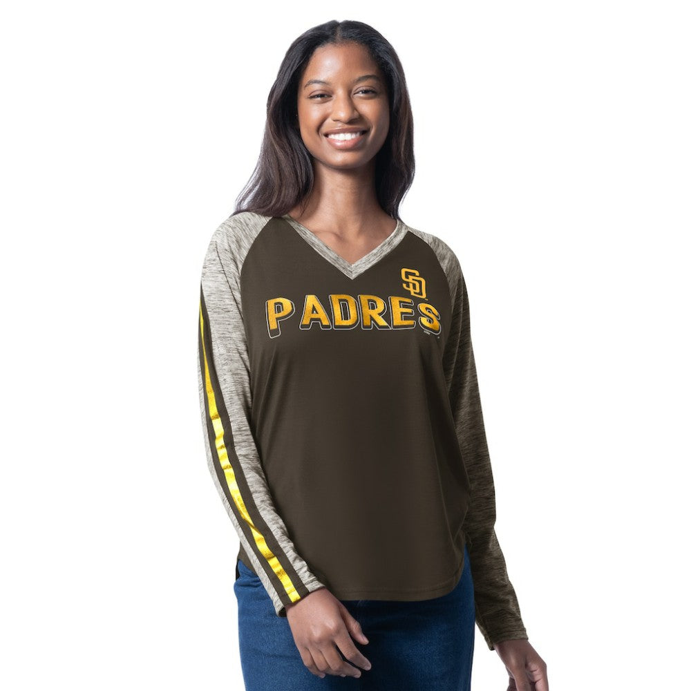 Brown San Diego Padres G-III 4Her by Carl Banks Women's Top Dog Raglan Long Sleeve V-Neck T-Shirt