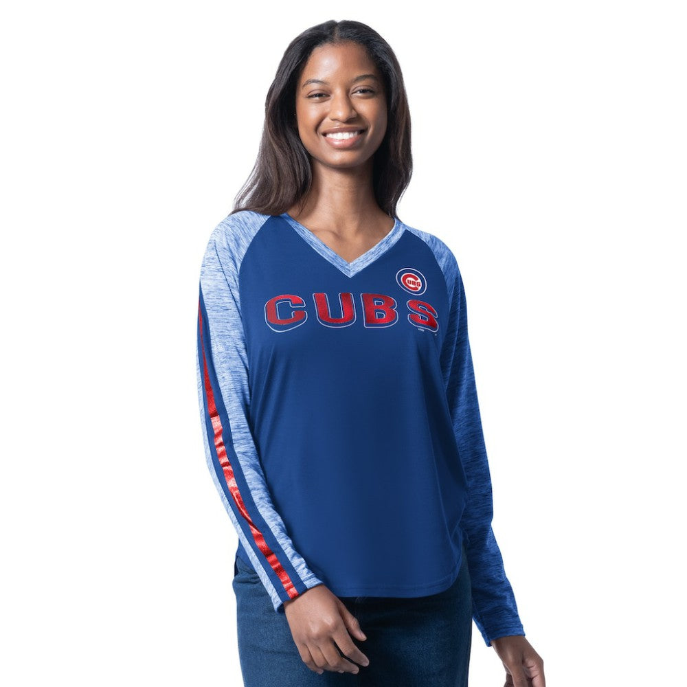 Royal Chicago Cubs G-III 4Her by Carl Banks Women's Top Dog Raglan Long Sleeve V-Neck T-Shirt