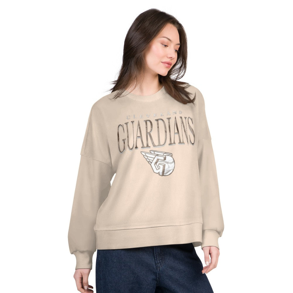 Sand Cleveland Guardians G-III 4Her by Carl Banks Women's Oversized Vet II Sweatshirt