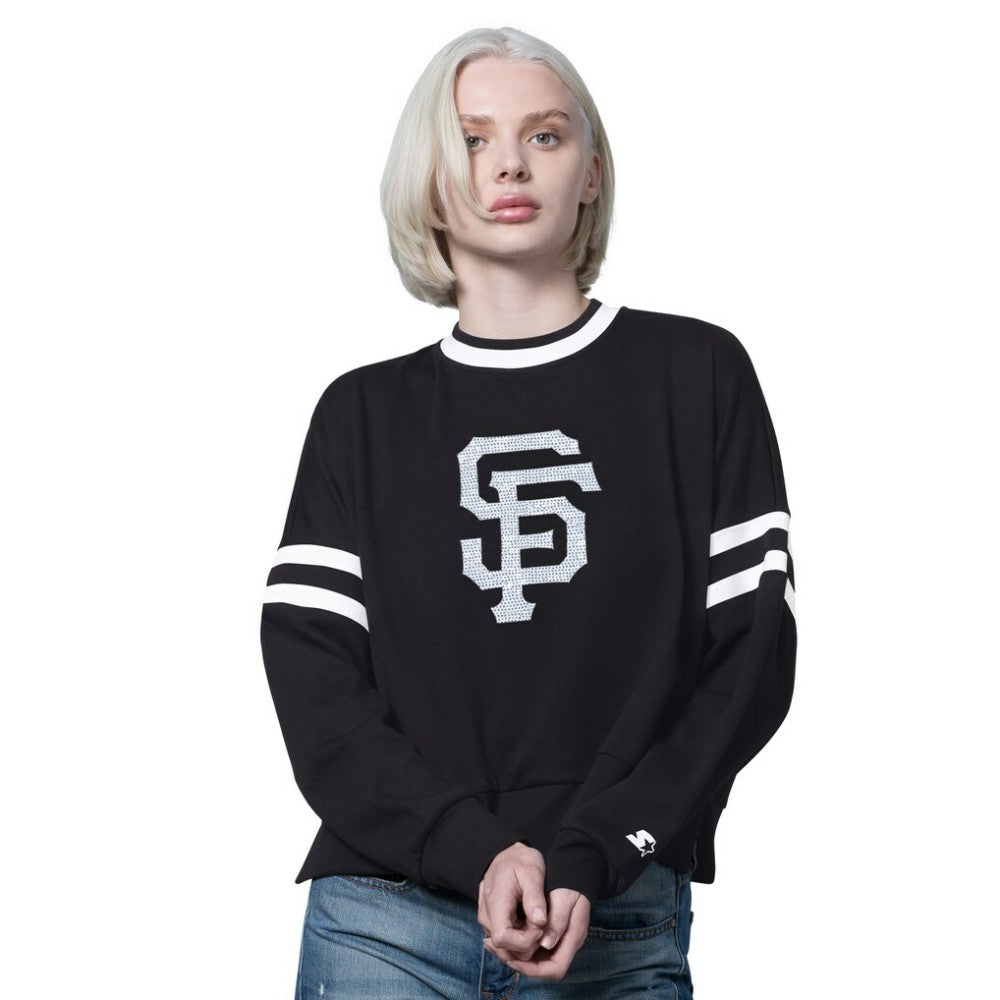 Black San Francisco Giants Starter Women's Rally Cropped Drop Shoulder Crewneck Sweatshirt