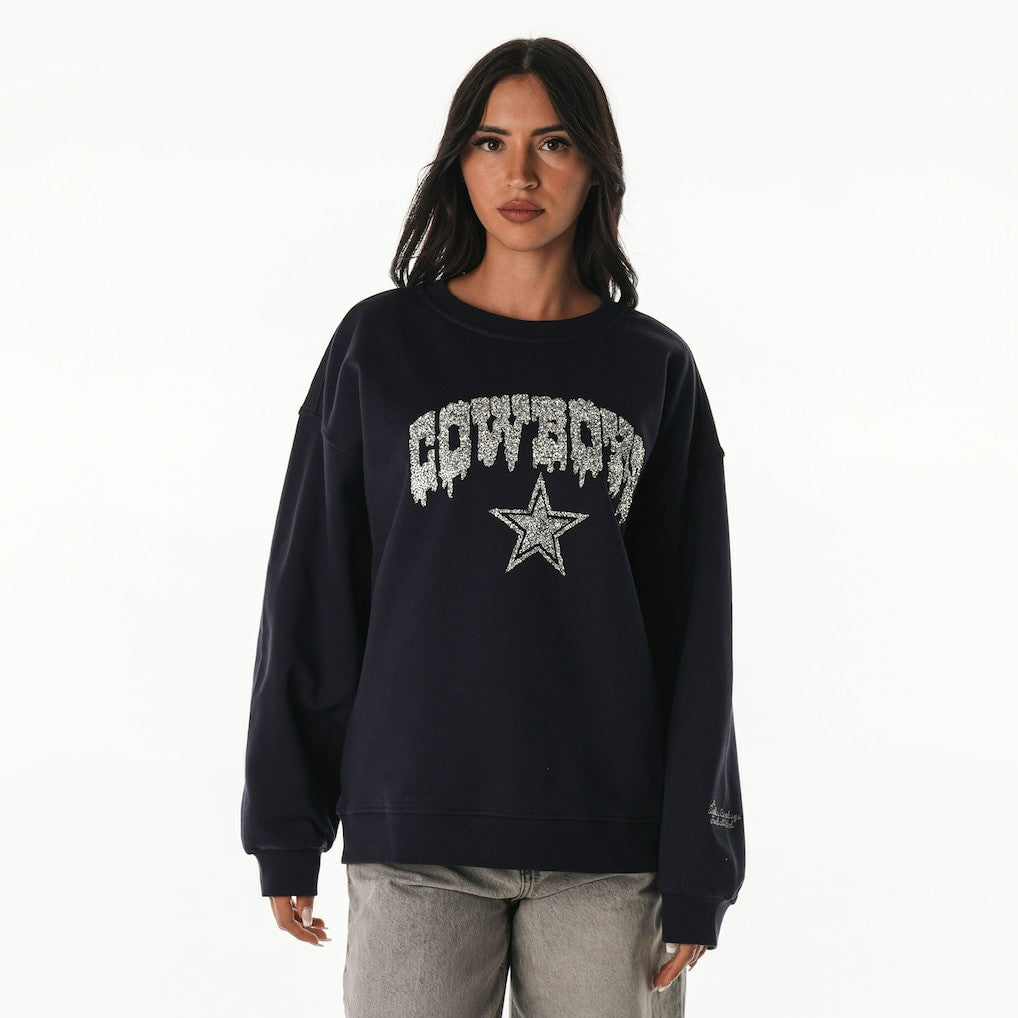 The Wild Collective Women's Rock Crystal Oversized Crewneck Sweatshirt - Dallas Cowboys Sweatshirts