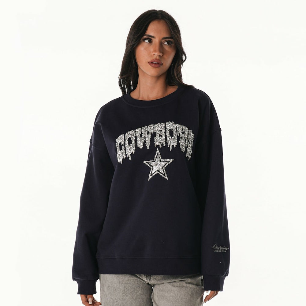 The Wild Collective Women's Rock Crystal Oversized Crewneck Sweatshirt - Dallas Cowboys Sweatshirts