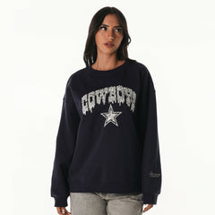 The Wild Collective Women's Rock Crystal Oversized Crewneck Sweatshirt - Dallas Cowboys Sweatshirts