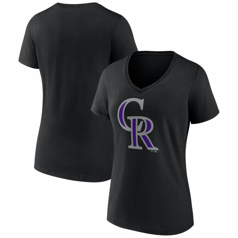 Black Colorado Rockies Women's Logo V-Neck T-Shirt