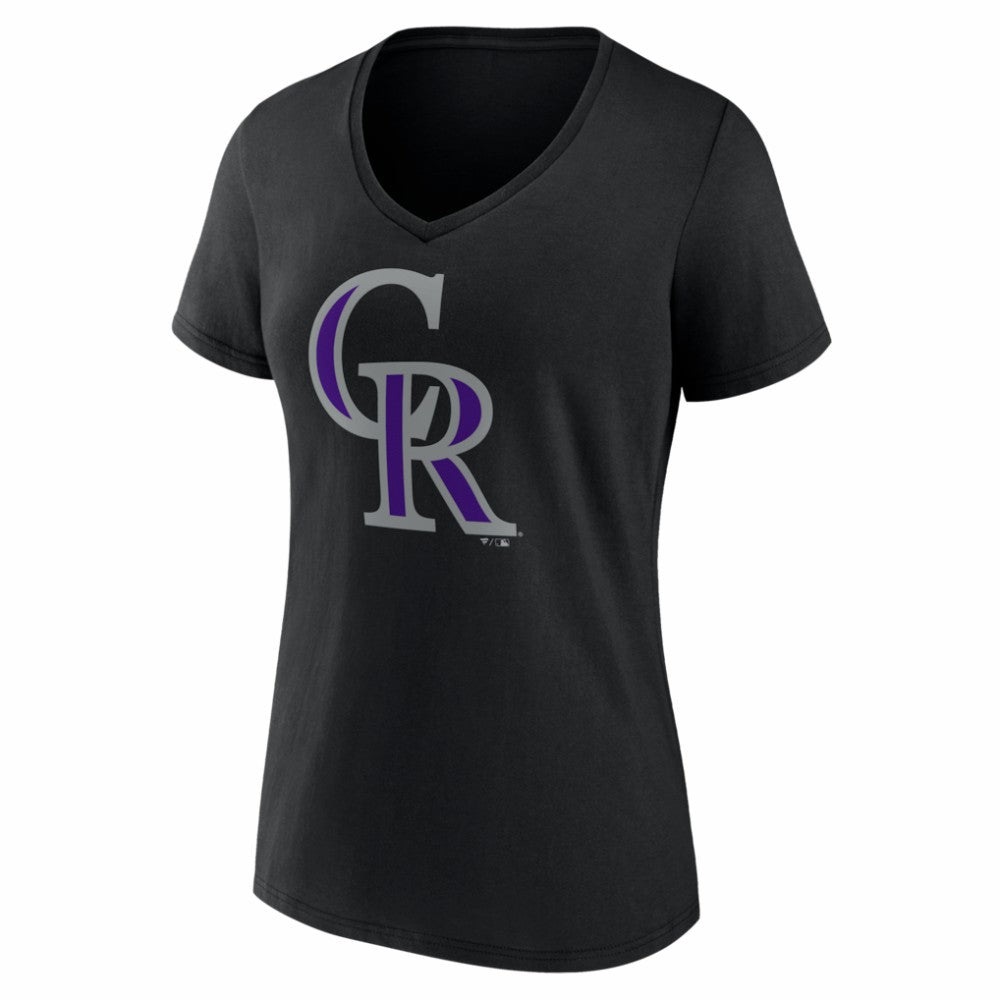 Black Colorado Rockies Women's Logo V-Neck T-Shirt