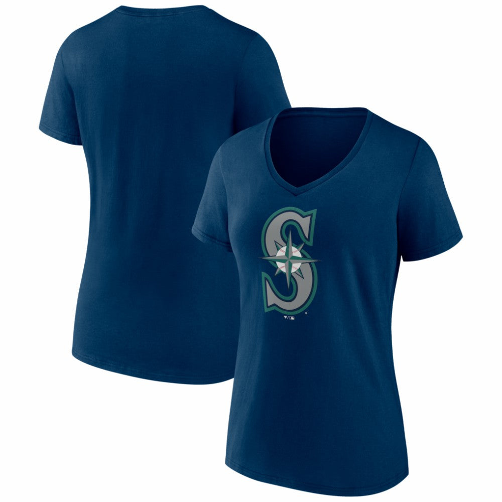 Navy Seattle Mariners Women's Logo V-Neck T-Shirt