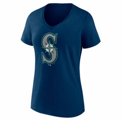 Navy Seattle Mariners Women's Logo V-Neck T-Shirt