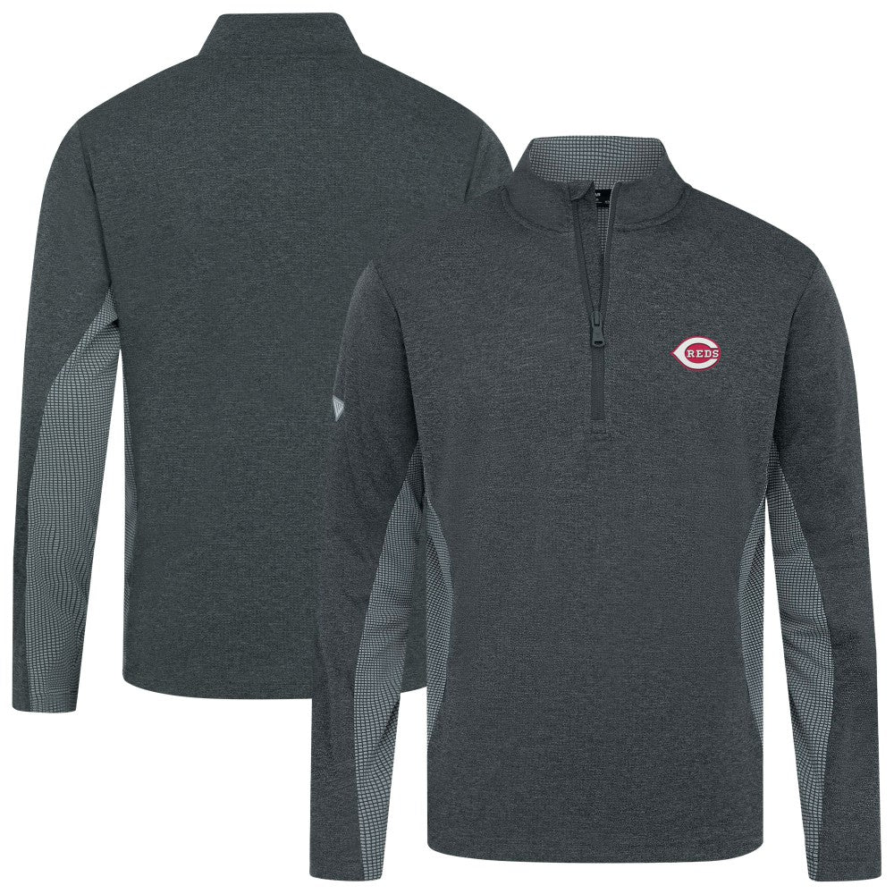 Heather Black Cincinnati Reds Levelwear Waffle Insignia 2.0 Quarter-Zip Pullover