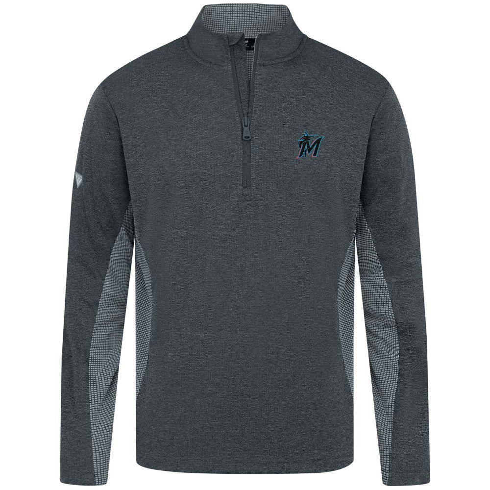 Heather Black Miami Marlins Levelwear Waffle Insignia 2.0 Quarter-Zip Pullover