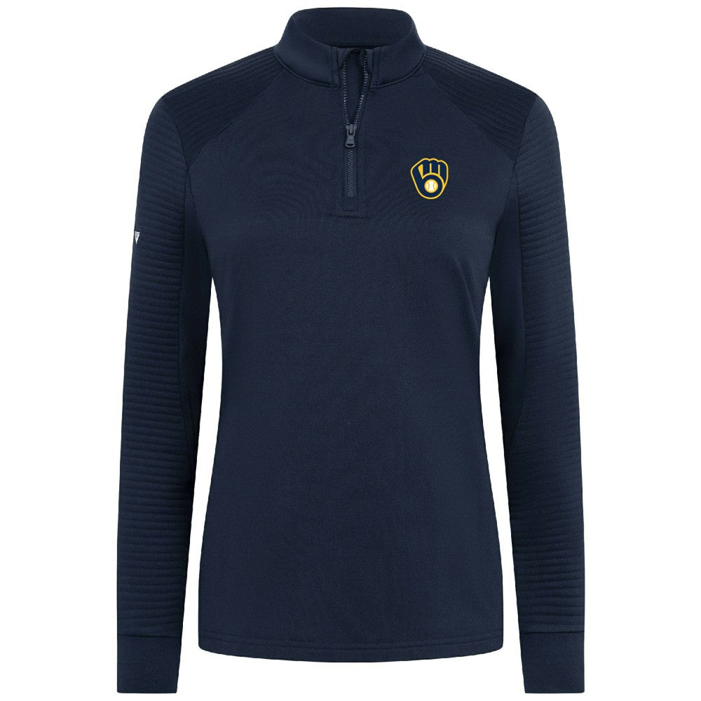 Navy Milwaukee Brewers Levelwear Women's Power Insignia 2.0 Quarter-Zip Pullover Top