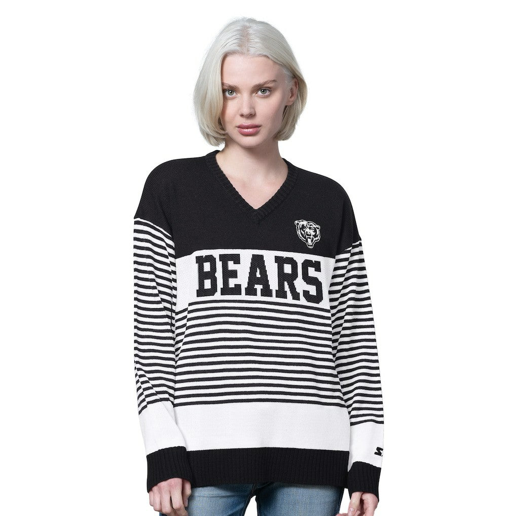 Starter Women's No Huddle Striped V-Neck Sweater - Chicago Bears
