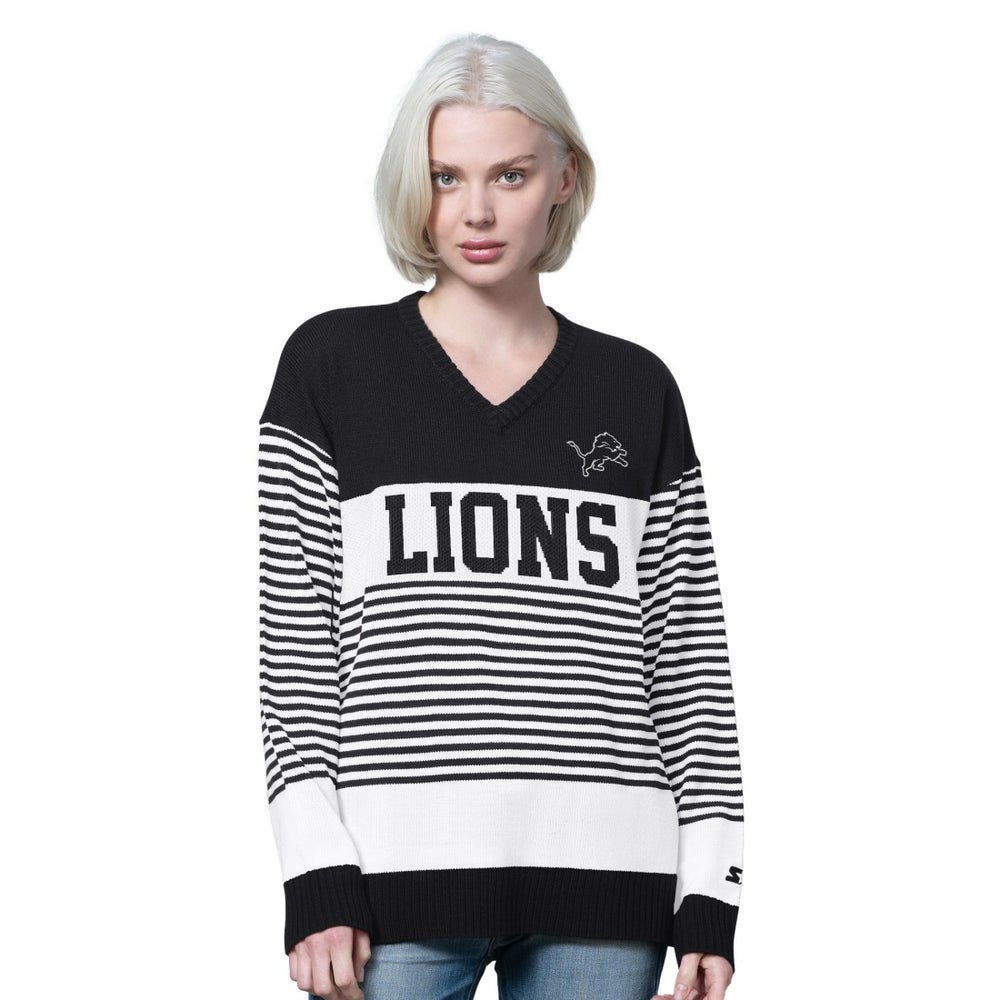 Starter Women's No Huddle Striped V-Neck Sweater - Detroit Lions
