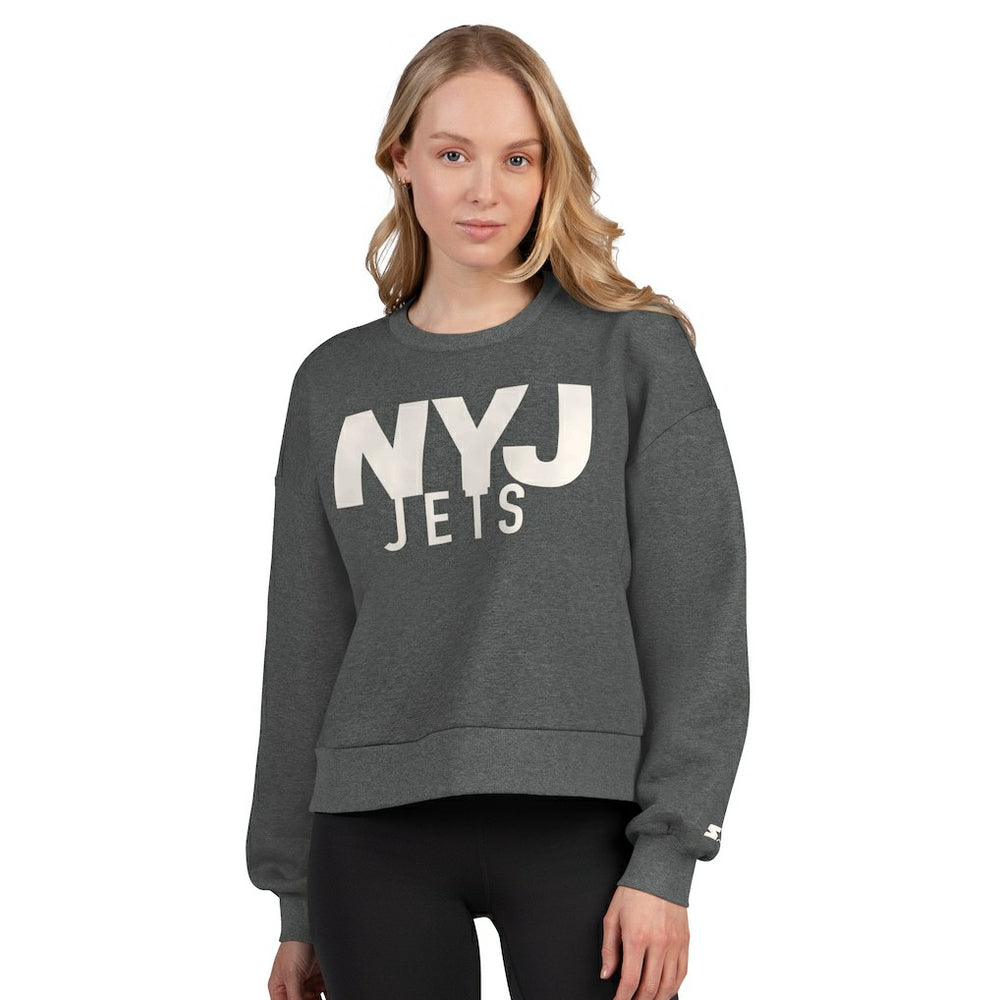 Starter Women's Show Up Cropped Fleece Pullover Sweatshirt - New York Jets Pullover