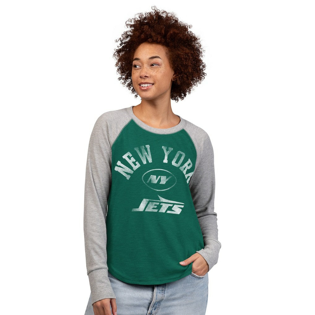 G-III 4Her by Carl Banks Women's Waffle Knit Raglan Long-Sleeve T-Shirt - New York Jets T-shirts