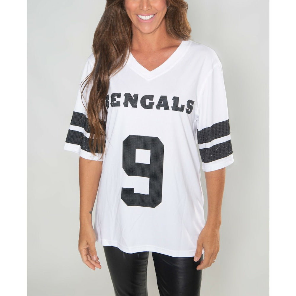 Joe Burrow  Cuce Women's Crystal V-Neck Tunic - Cincinnati Bengals