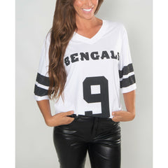 Joe Burrow  Cuce Women's Crystal V-Neck Tunic - Cincinnati Bengals