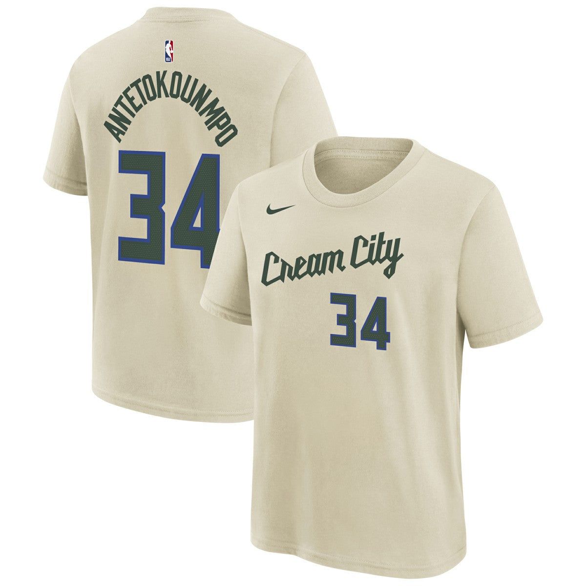 Nike Giannis Antetokounmpo Milwaukee Bucks Youth 2025/26 City Edition Name & Number T-Shirt