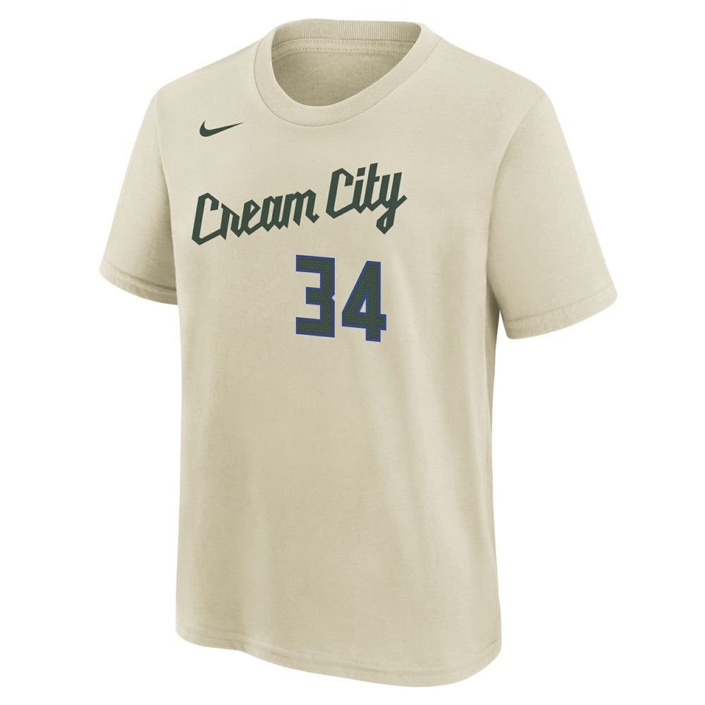 Nike Giannis Antetokounmpo Milwaukee Bucks Youth 2025/26 City Edition Name & Number T-Shirt