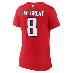 NHL Alexander Ovechkin Washington Capitals Fanatics Women's NHL All-Time Leading Goal Scorer The Great 8 Name & Number V-Neck T-Shirt