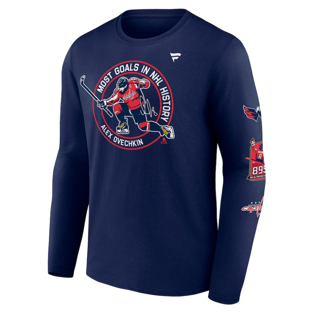 NHL Alexander Ovechkin Washington Capitals Fanatics NHL All-Time Leading Goal Scorer Badges Long Sleeve T-Shirt