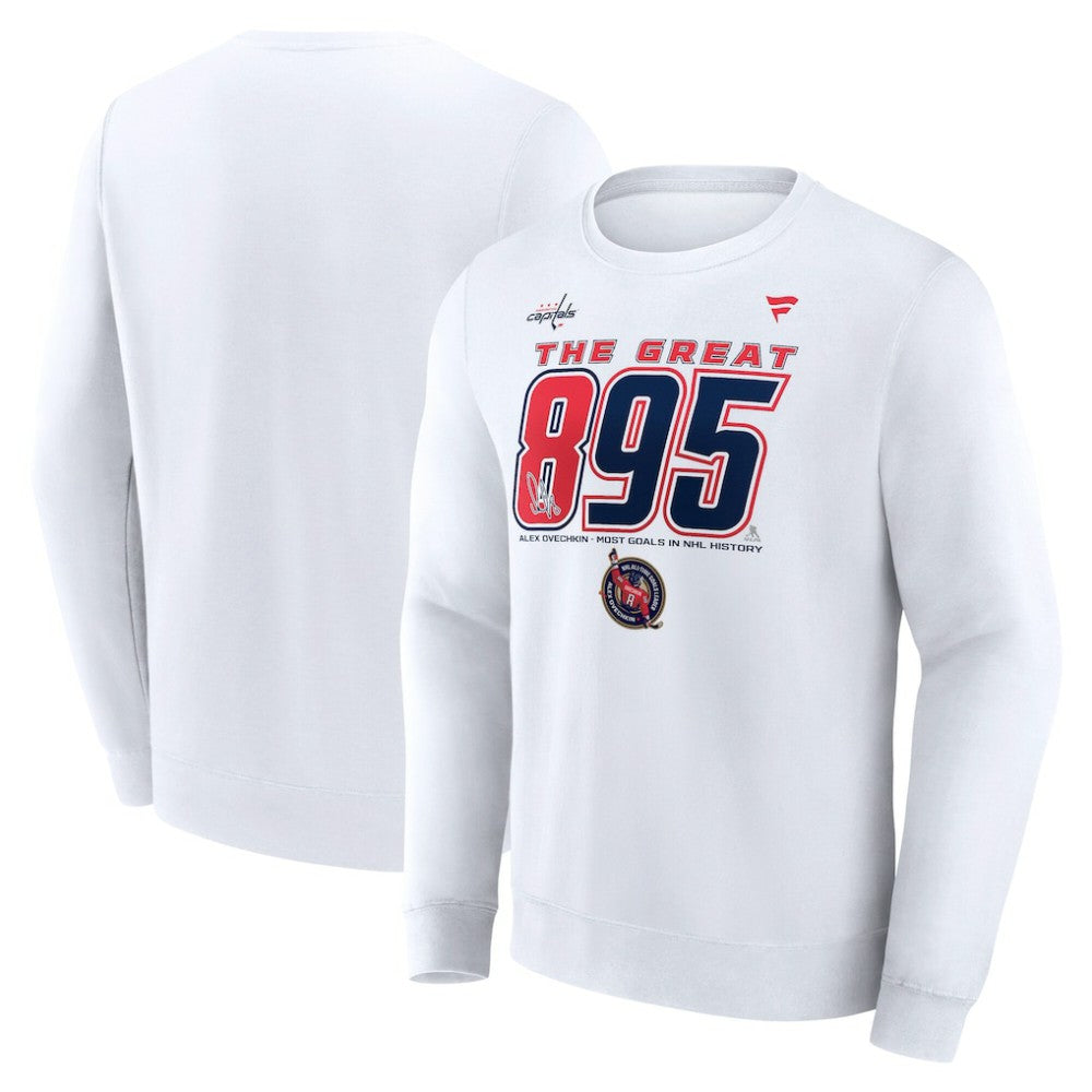 NHL Alexander Ovechkin Washington Capitals Fanatics NHL All-Time Leading Goal Scorer The Great 895 Fleece Pullover Sweatshirt