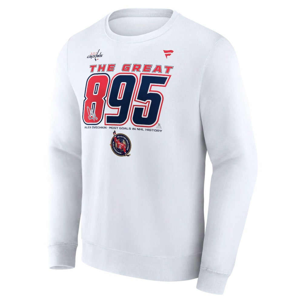 NHL Alexander Ovechkin Washington Capitals Fanatics NHL All-Time Leading Goal Scorer The Great 895 Fleece Pullover Sweatshirt