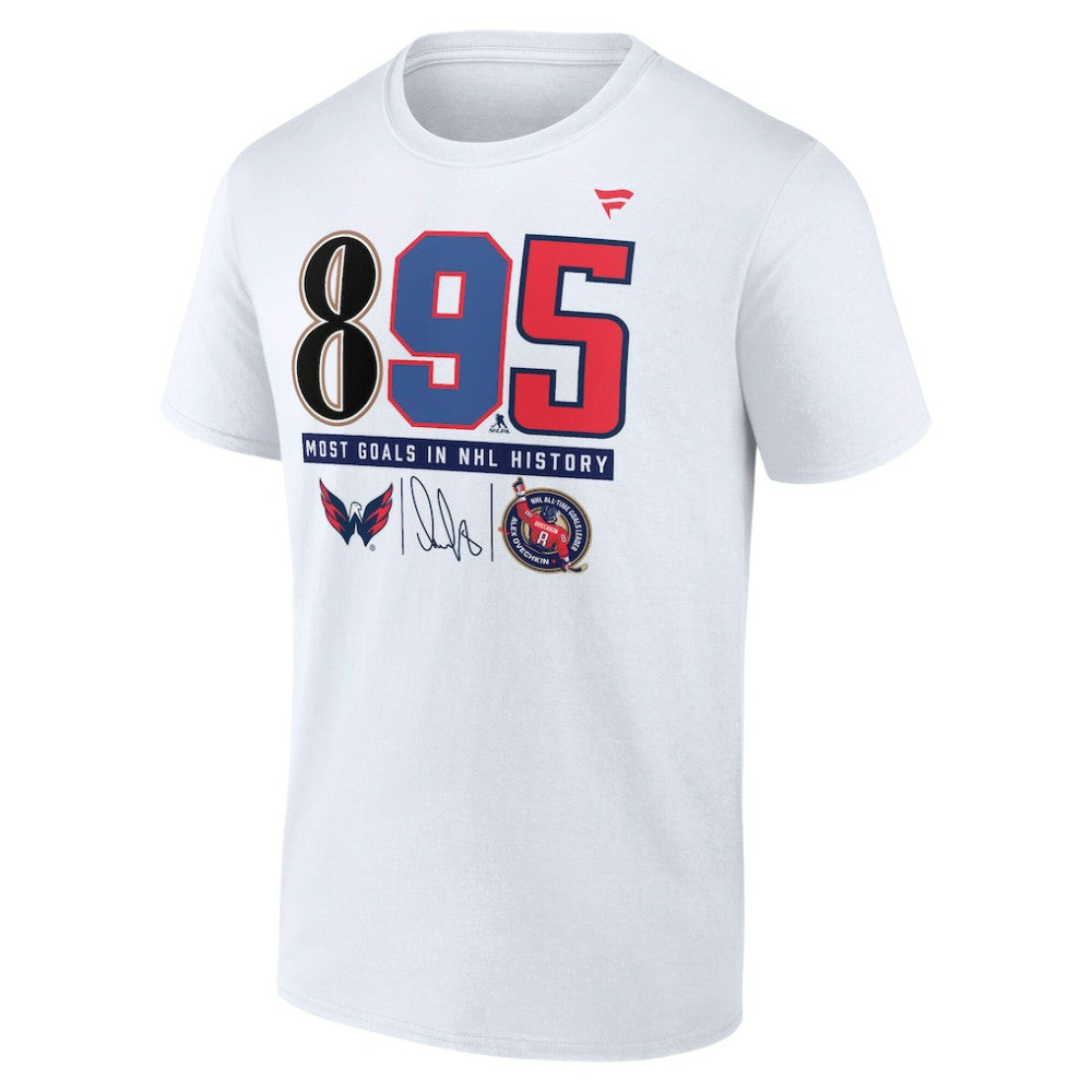 NHL Alexander Ovechkin Washington Capitals Fanatics NHL All-Time Leading Goal Scorer The History of 895 T-Shirt