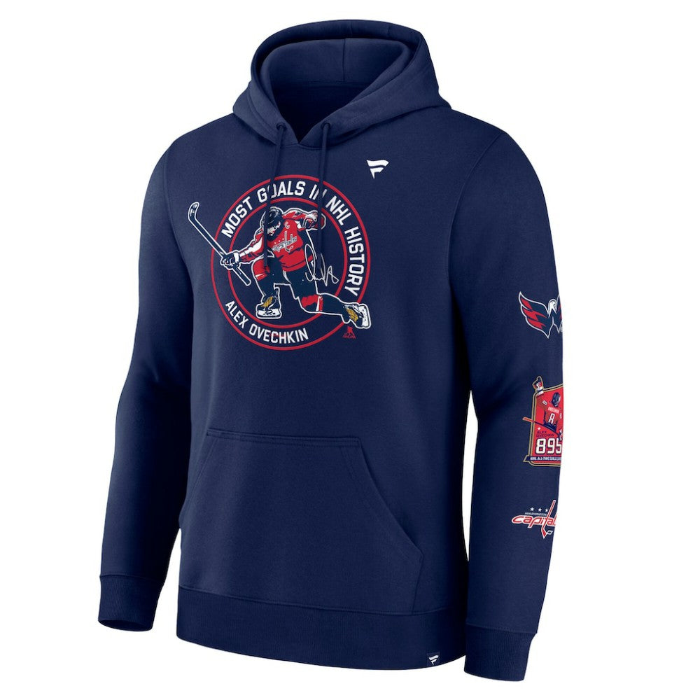 NHL Alexander Ovechkin Washington Capitals Fanatics NHL All-Time Leading Goal Scorer Badges Pullover Hoodie