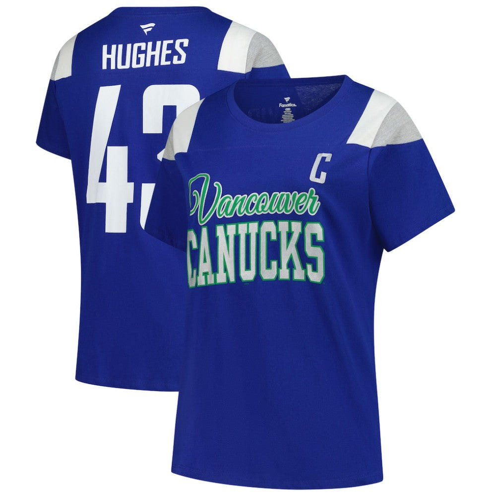 NHL Quinn Hughes Vancouver Canucks Fanatics Women's Plus Size Name & Number Scoop Neck T-Shirt