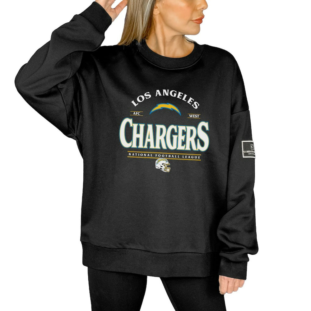 Gameday Couture Women's Oversized Players Only Black Label Pullover Sweatshirt - Los Angeles Chargers Pullover