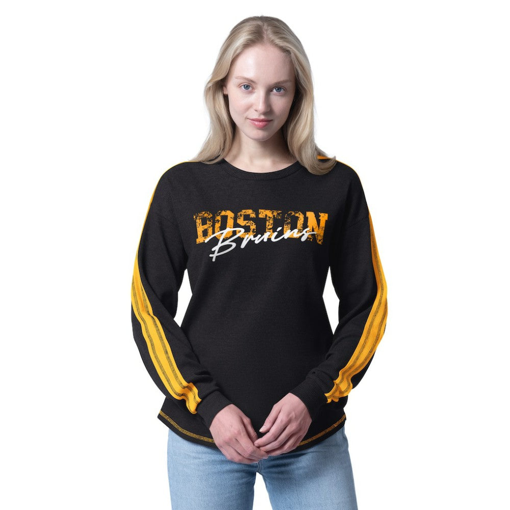 NHL Boston Bruins G-III 4Her by Carl Banks Women's Advantage Thermal Long-Sleeve Tri-Blend T-Shirt