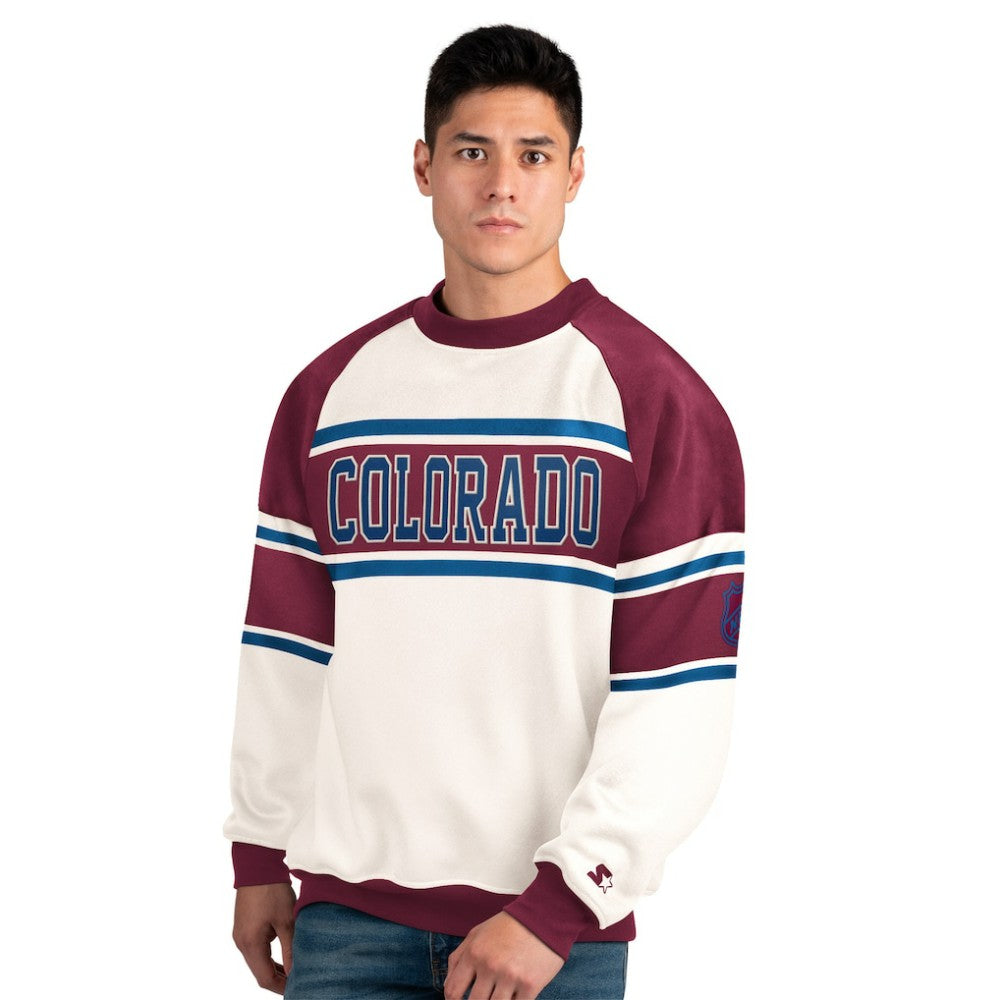 NHL Colorado Avalanche Starter Male Adult Defense Fleece Crewneck Sweatshirt