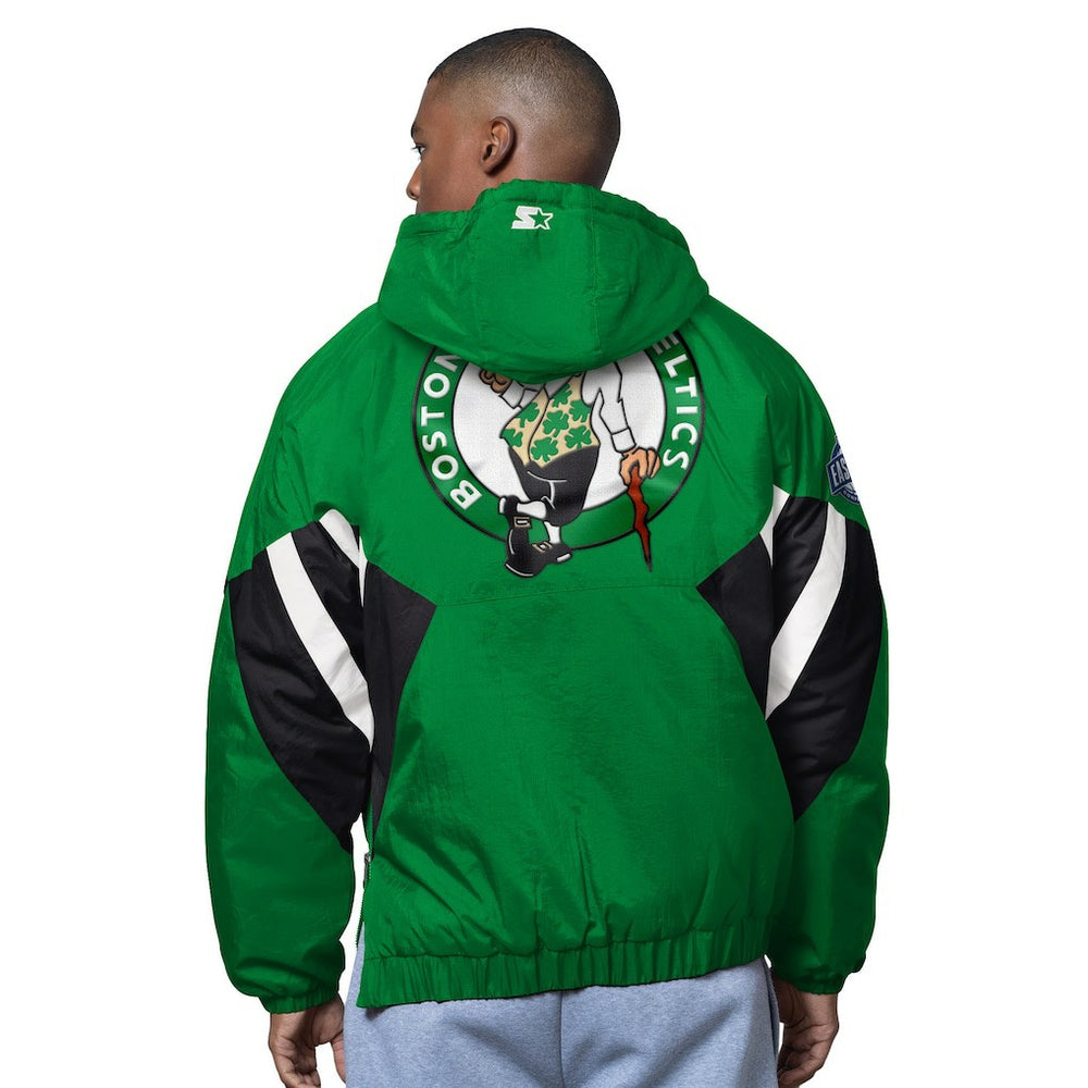 Boston Celtics Starter The Line Up Oxford Crinkle Half-Zip Hooded Jacket