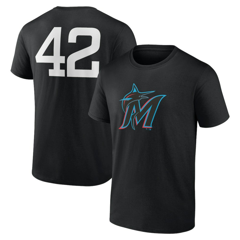 Black Miami Marlins Jackie Robinson Day Name & Number T-Shirt