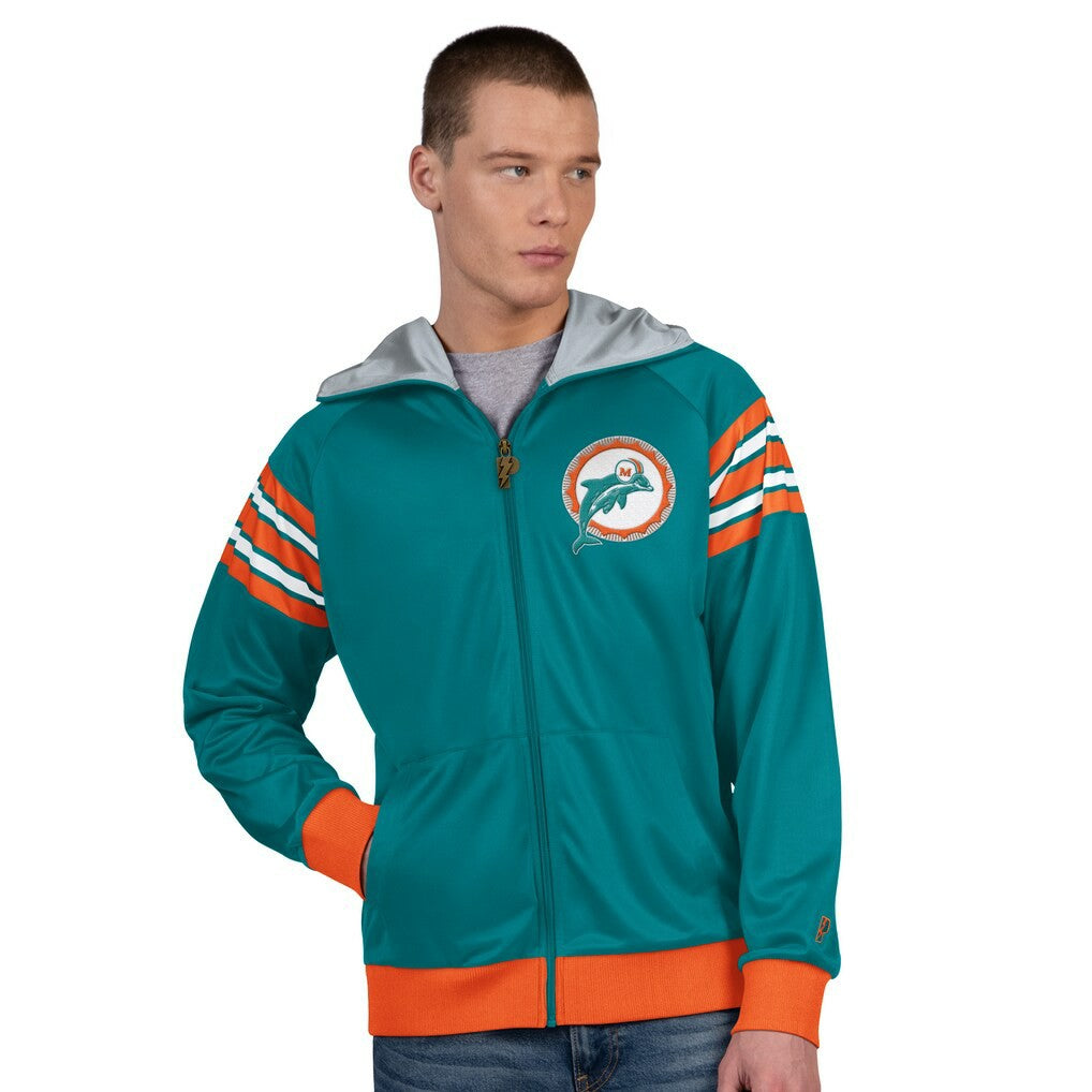 Pro Player Retro Helmet Full-Zip Hooded Track Jacket - Miami Dolphins Jackets