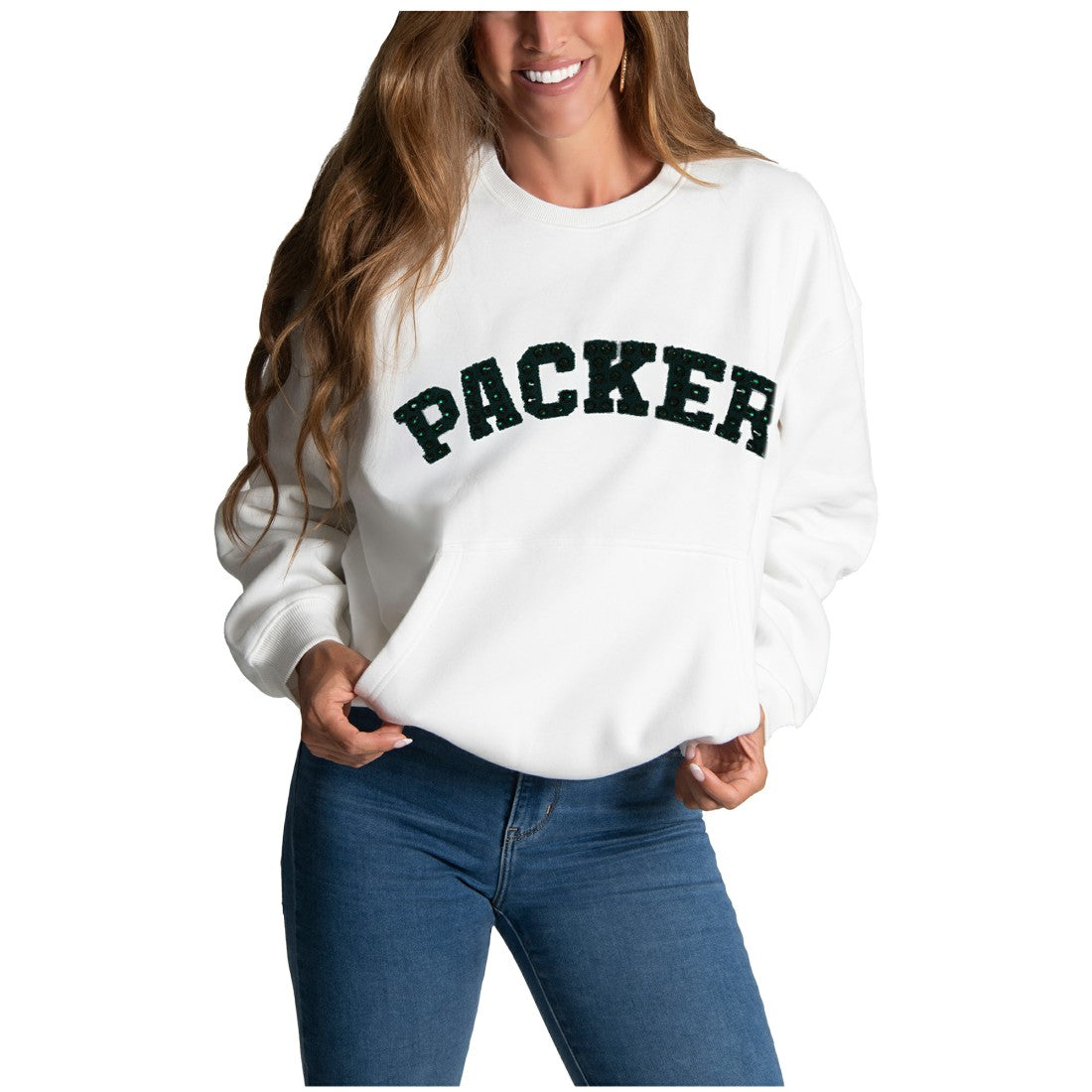 Cuce Women's Chenille Jeweled Sweatshirt - Green Bay Packers Sweatshirts