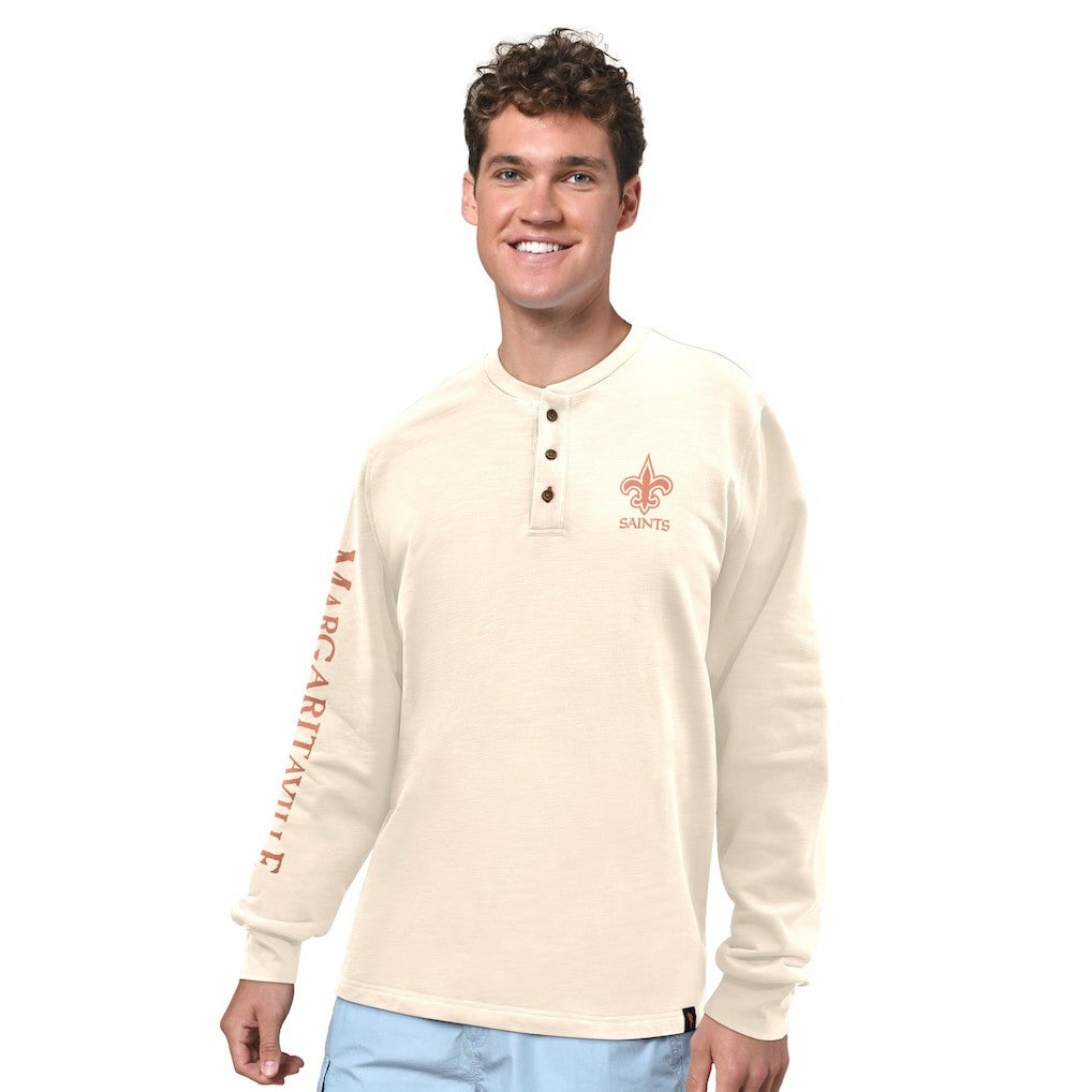 Margaritaville Five O'Clock Henley Long Sleeve T-Shirt - New Orleans Saints T-shirts
