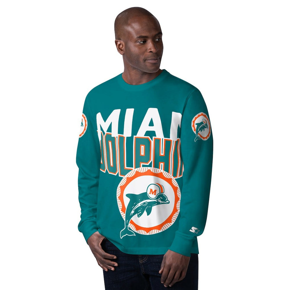 Starter Extreme Clutch Hit Vintage Logo Long Sleeve T-Shirt - Miami Dolphins T-shirts