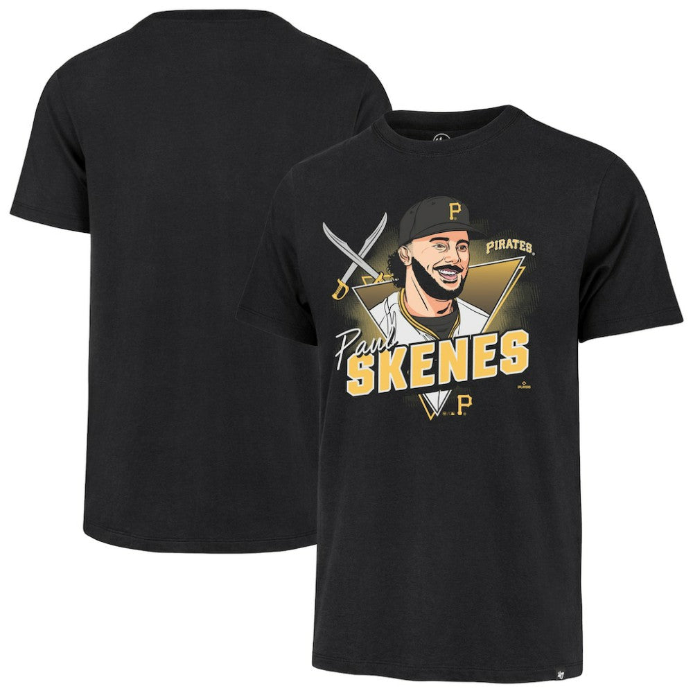 Black Paul Skenes Pittsburgh Pirates '47 Player Caricature Franklin T-Shirt
