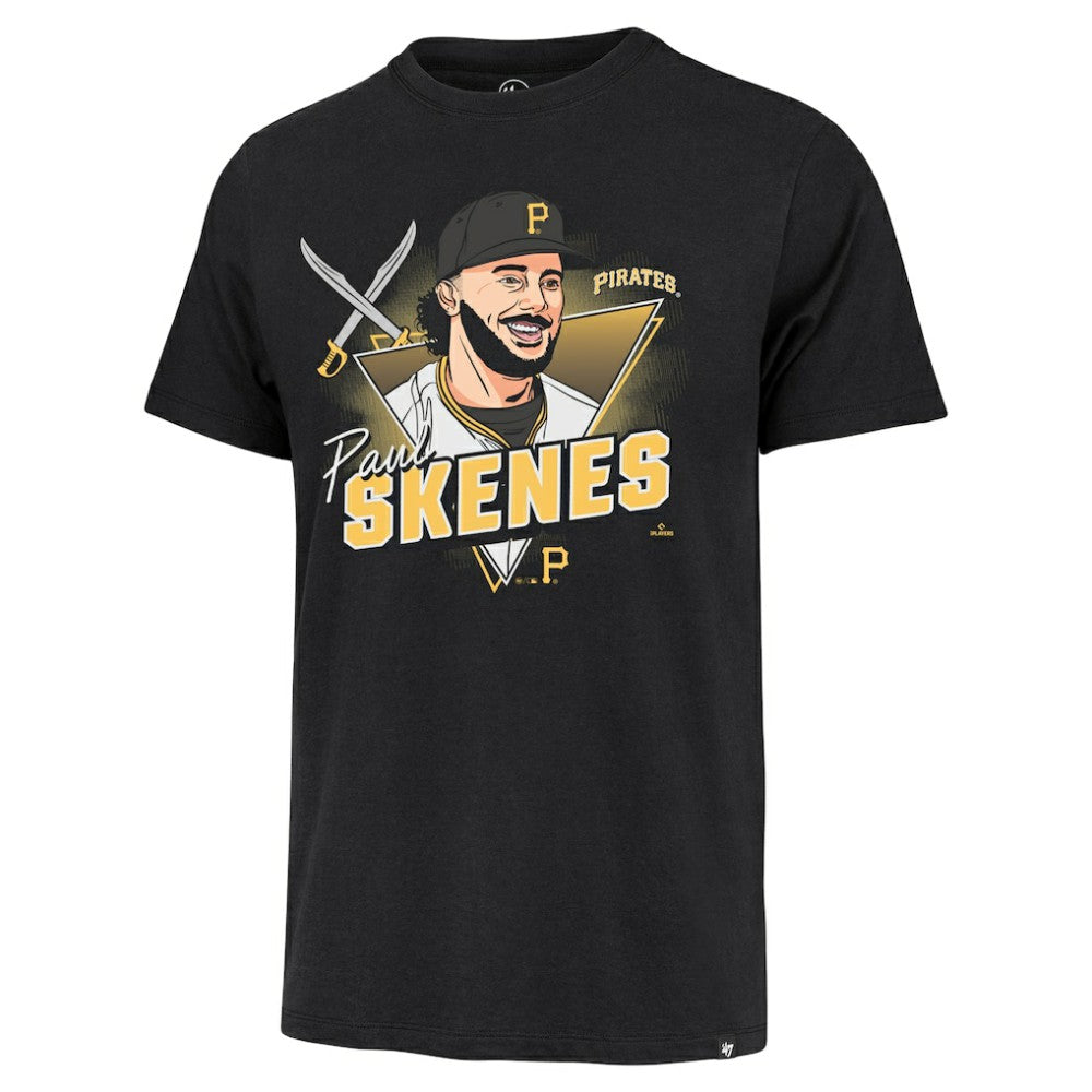 Black Paul Skenes Pittsburgh Pirates '47 Player Caricature Franklin T-Shirt