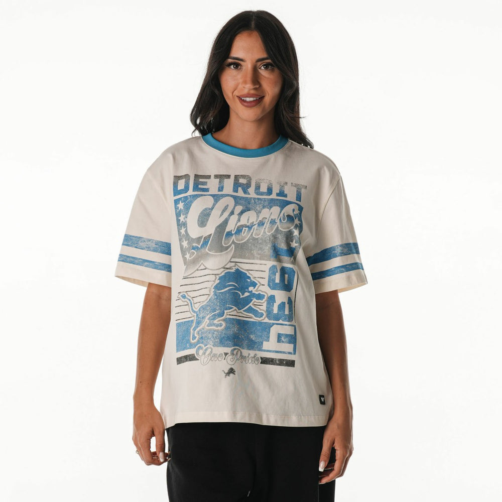 The Wild Collective Women's Vintage Drop Shoulder Oversized Boyfriend T-Shirt - Detroit Lions T-shirts