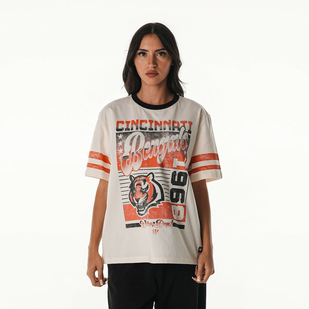 The Wild Collective Women's Vintage Drop Shoulder Oversized Boyfriend T-Shirt - Cincinnati Bengals T-shirts