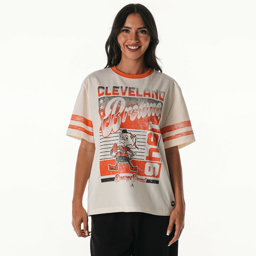 The Wild Collective Women's Vintage Drop Shoulder Oversized Boyfriend T-Shirt - Cleveland Browns T-shirts
