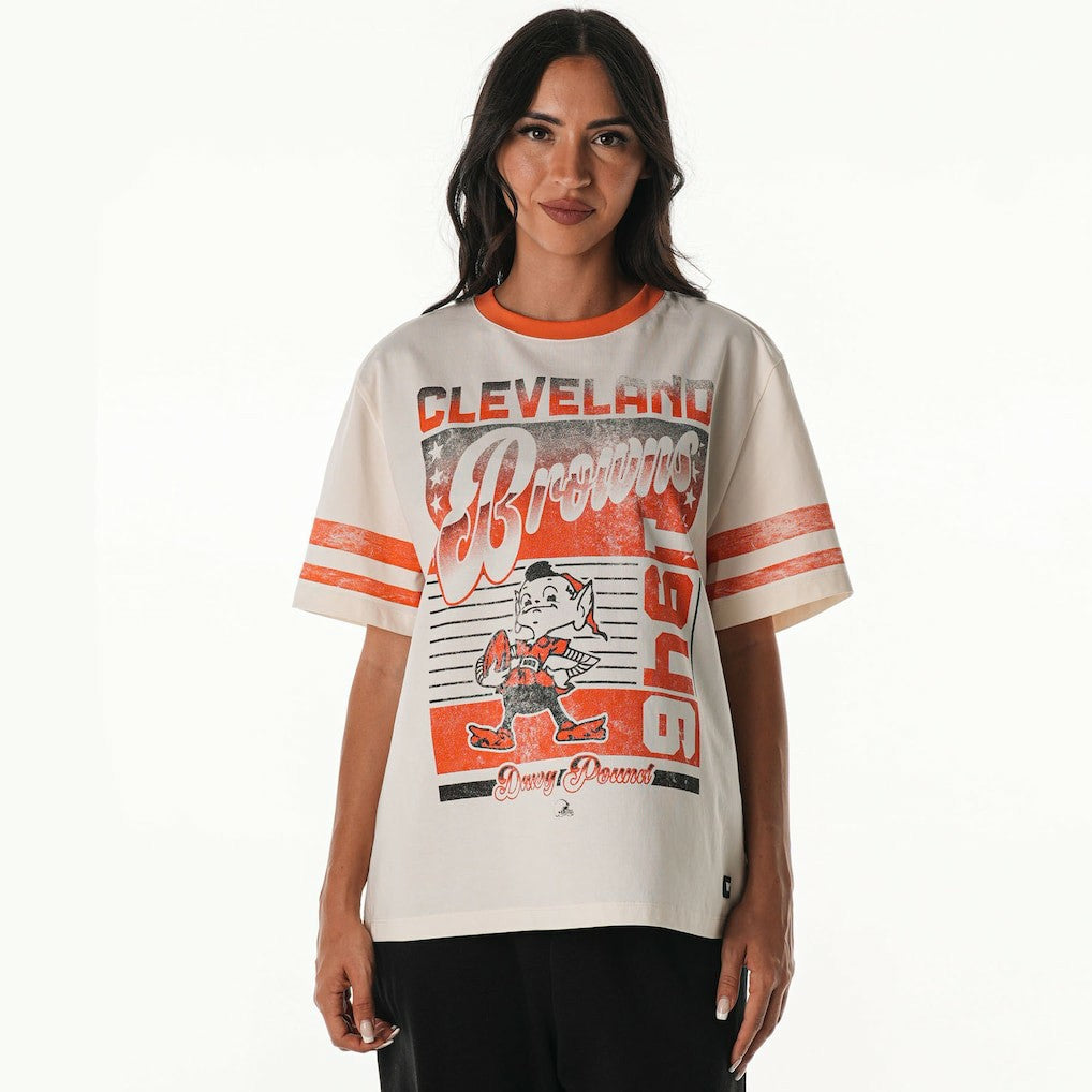 The Wild Collective Women's Vintage Drop Shoulder Oversized Boyfriend T-Shirt - Cleveland Browns T-shirts