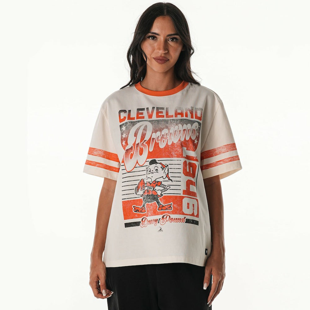 The Wild Collective Women's Vintage Drop Shoulder Oversized Boyfriend T-Shirt - Cleveland Browns T-shirts